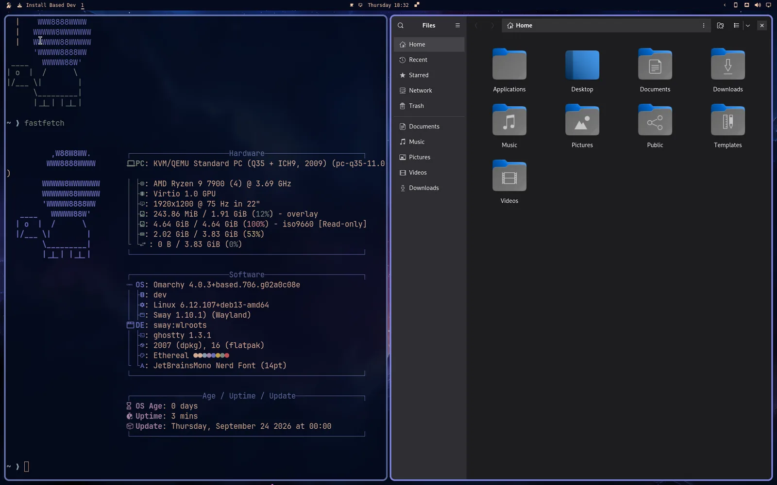 The Based Dev on SwayFX desktop, booted live